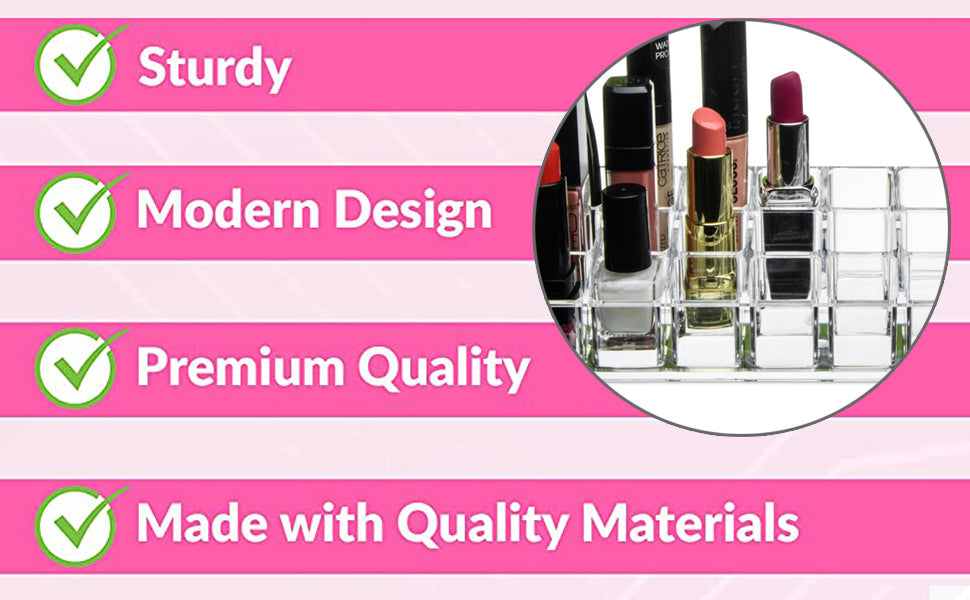 24 Slot Lipstick & Nail Polish Organizer – Transparent Makeup Storage Holder; f