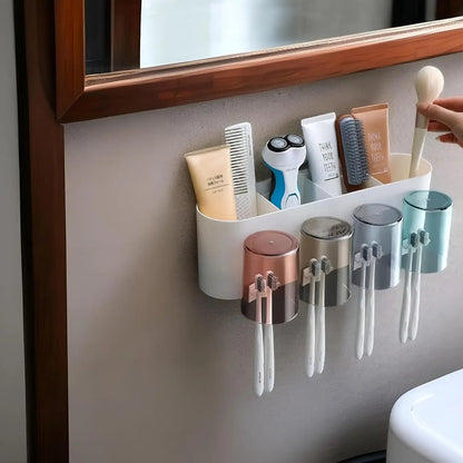 Wall Mounted Toothbrush Holder with 4 Dustproof Cups – Space-Saving Bathroom Organizer: g
