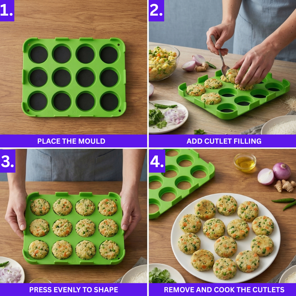 12 Slot Cutlet & Tikki Maker – Easy Burger Patty Press for Perfect Shapes; g