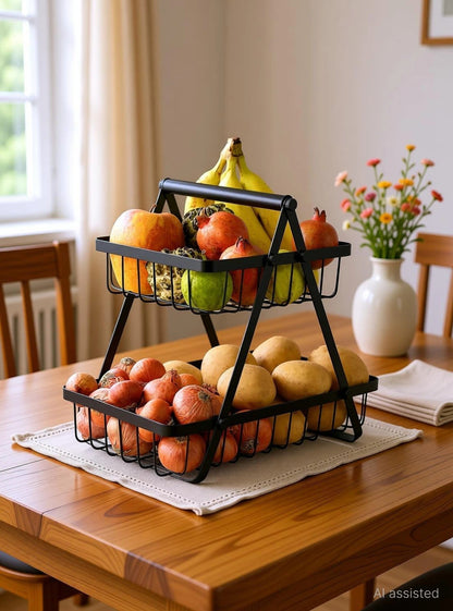 Multi-Purpose 2-Tier Storage Basket | Fruit, Vegetable & Snack Organizer: f