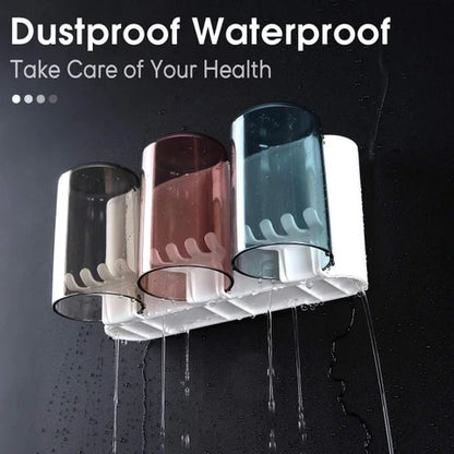 Wall Mounted Toothbrush Holder with 4 Dustproof Cups – Space-Saving Bathroom Organizer: g