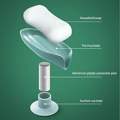 Leaf Shaped Self-Draining Soap Holder with Suction Cup-.g