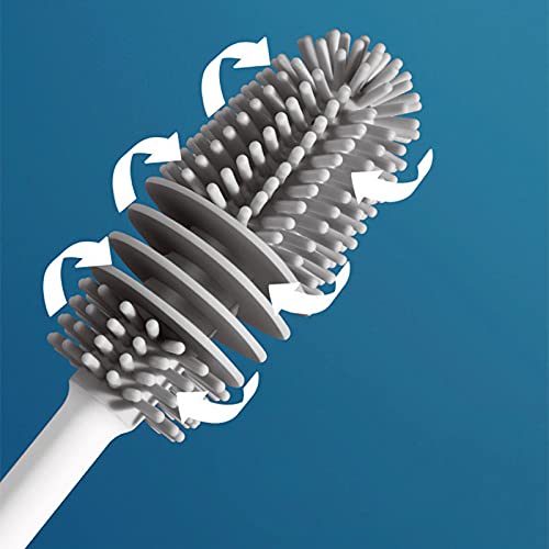 Bottle Cleaning Brush Combo- 1 long silicone brush + 1 bottle lid cleaning brush .g