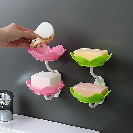 Lotus Sink Soap & Sponge Holder(Pack of 2) – No-Drill Adhesive Rack : f