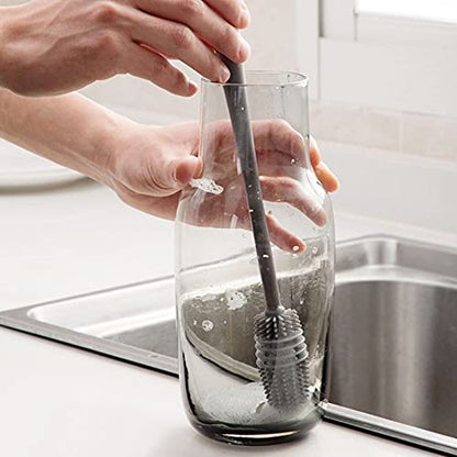 Bottle Cleaning Brush Combo- 1 long silicone brush + 1 bottle lid cleaning brush .f
