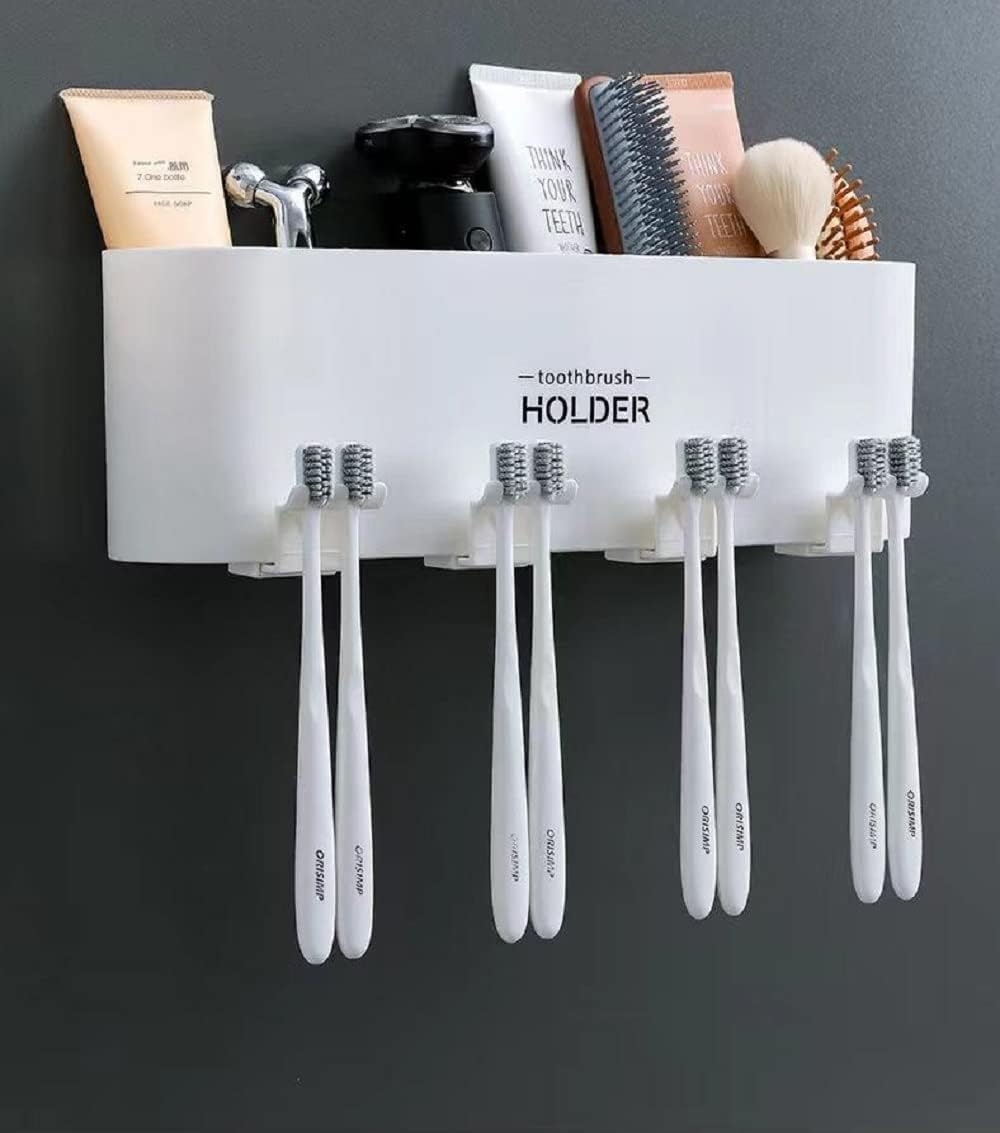 Wall Mounted Toothbrush Holder with 4 Dustproof Cups – Space-Saving Bathroom Organizer: g
