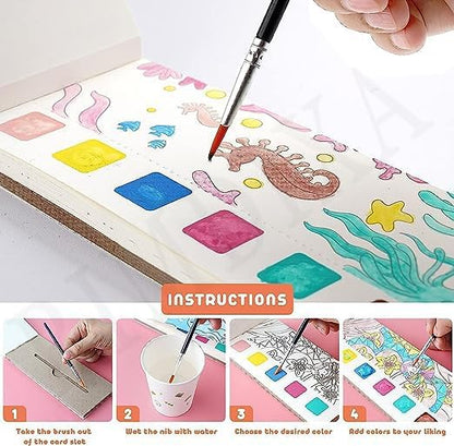 Water Color Painting Book with Brush- Endless Painting, Learning and Fun.
