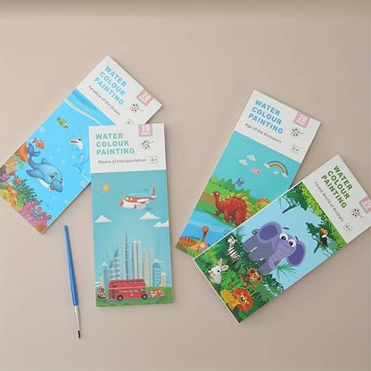 Water Color Painting Book with Brush- Endless Painting, Learning and Fun G