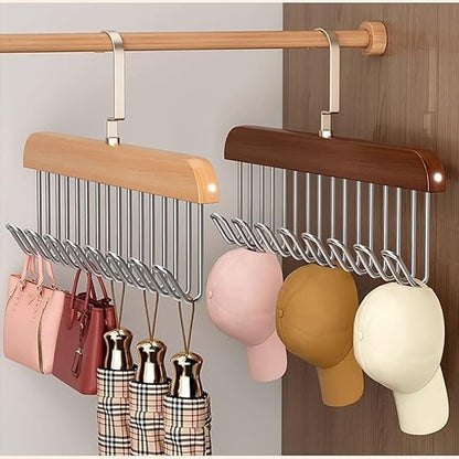 8 Hooks Wooden Hangers- space saving with steel hooks ( Pack of 2 Pcs ).f