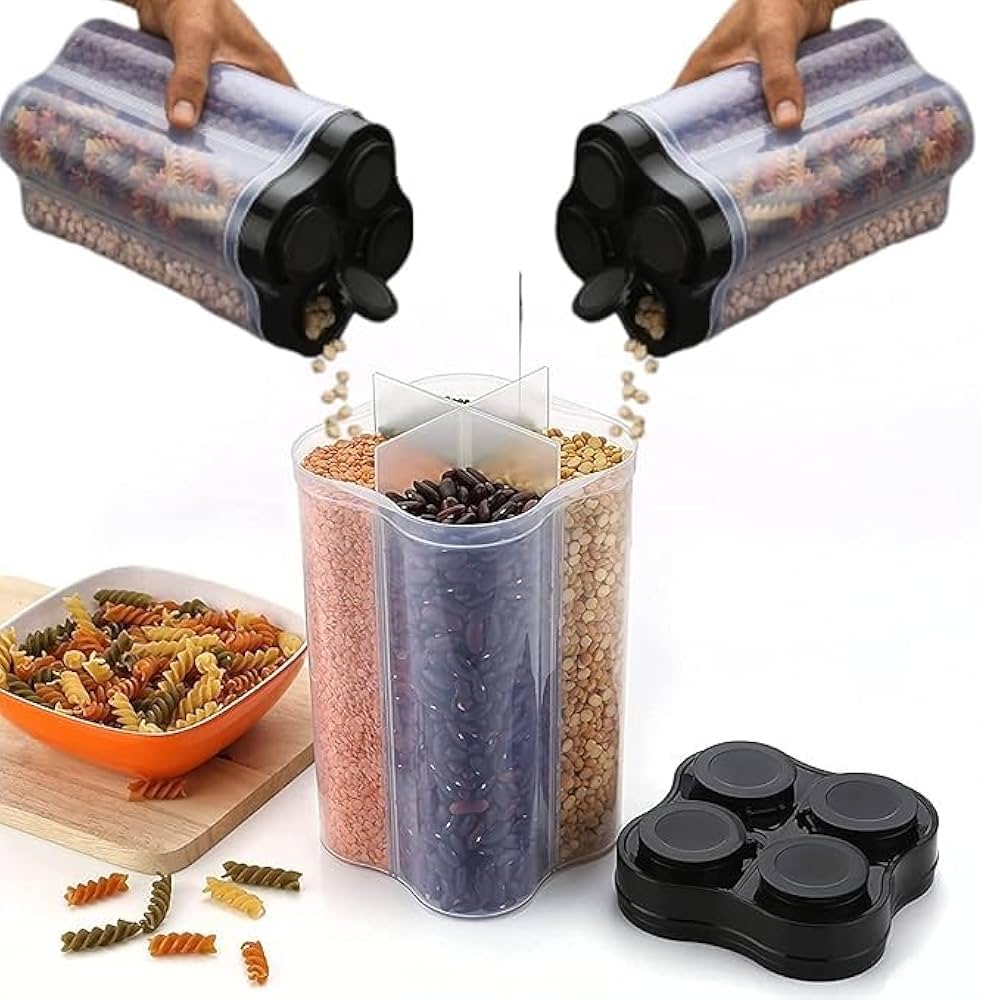 4 Section Transparent Storage Container with Lid | Multi-Purpose Organizer Box for Snacks, Dry Fruits, Spices & Kitchen Essentials: f