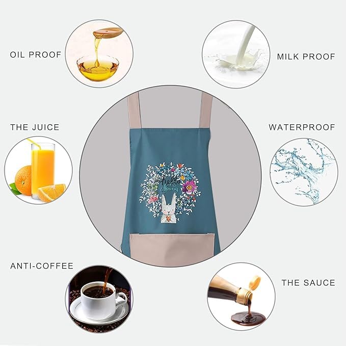 Kitchen Apron with Hand-Wiping, Waterproof & Big Front Pocket- buy 1 Get 1 Free