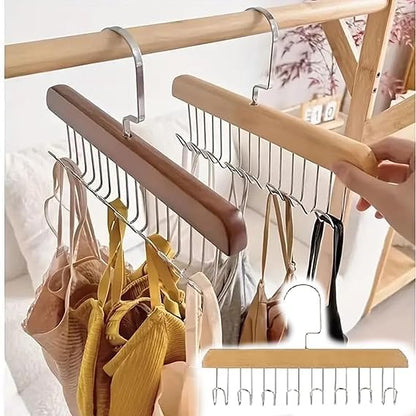 8 Hooks Wooden Hangers- space saving with steel hooks ( Pack of 2 Pcs ).f