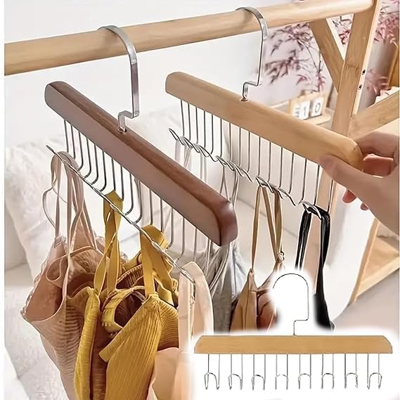 Space Saving 8 Hooks Wooden Hangers with steel hooks ( Pack of 2 Pcs ).g