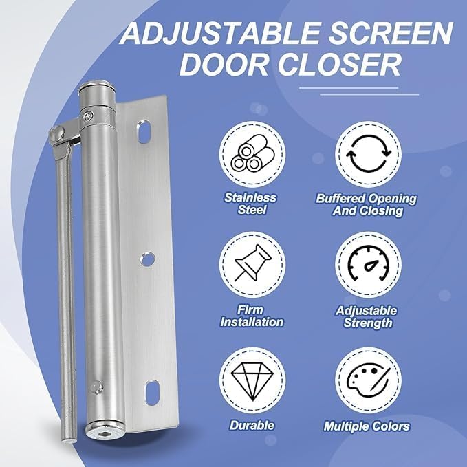 Automatic Spring Door Closer – Heavy Duty Adjustable Door Closer for Residential & Commercial Use;g