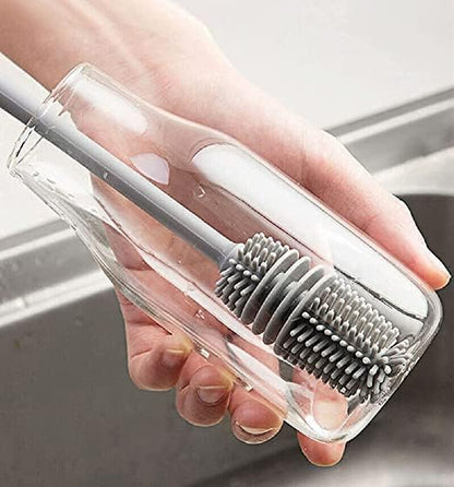Bottle Cleaning Brush Combo- 1 long silicone brush + 1 bottle lid cleaning brush .g