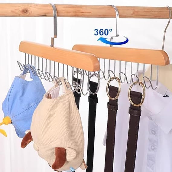Space Saving 8 Hooks Wooden Hangers with steel hooks ( Pack of 2 Pcs ).g