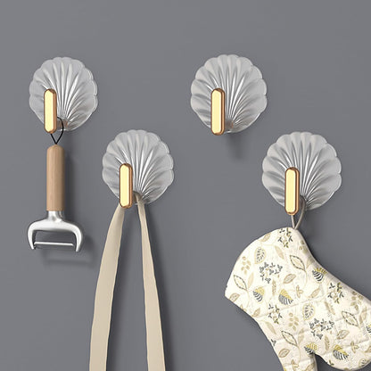 Big Decorative Adhesive Hooks–Gold & Silver Seashell Wall Hangers, No Drilling Needed; f