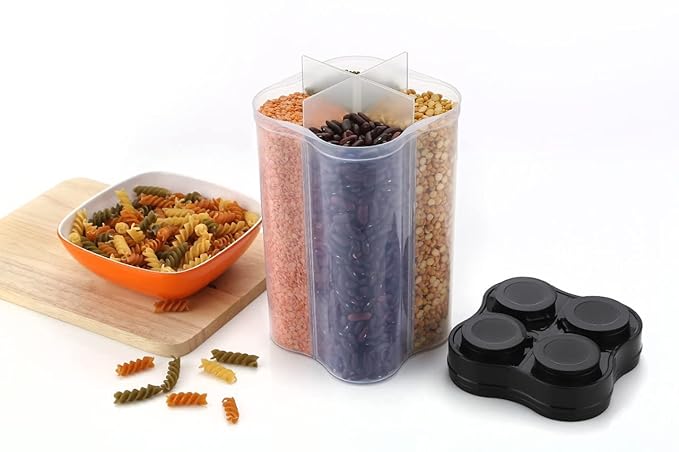 4 Section Transparent Storage Container with Lid | Multi-Purpose Organizer Box for Snacks, Dry Fruits, Spices & Kitchen Essentials: f