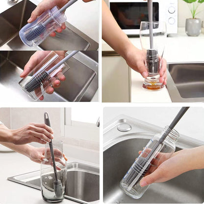 Bottle Cleaning Brush Combo- 1 long silicone brush + 1 bottle lid cleaning brush .f