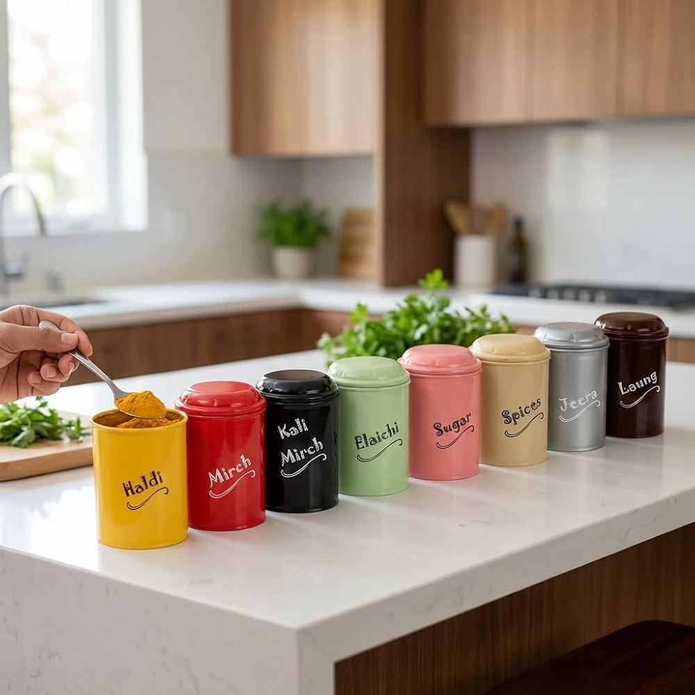 8-Piece Spice Jar Set (300ml Each) – BPA-Free Plastic Kitchen Storage Containers for Sugar & Spices: f