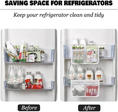 Hanging Mesh Storage Organizer – Multi-Compartment Refrigerator & Kitchen Storage Bag with Hooks; f