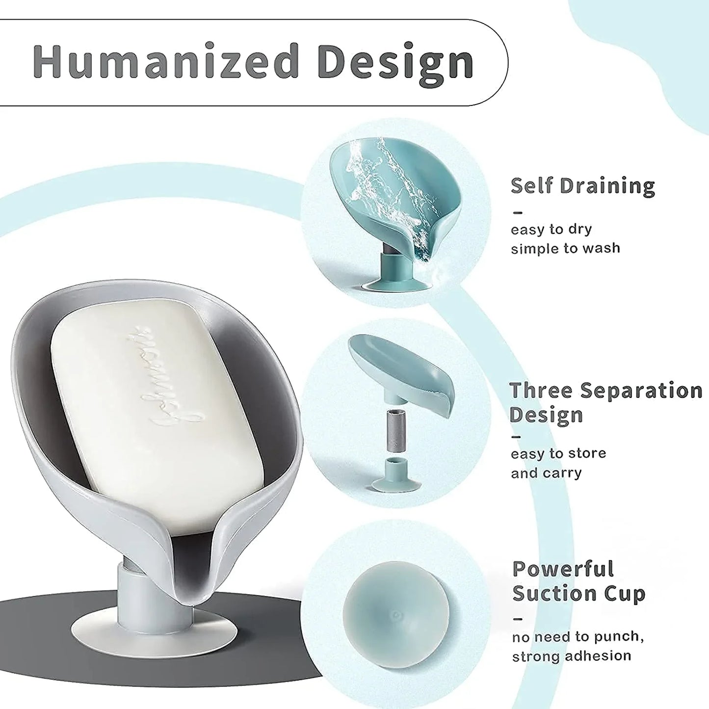 Leaf Shaped Self-Draining Soap Holder with Suction Cup-.g