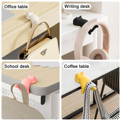 Cute Cat Desk Hook – Self Adhesive Table Side Hanger for Bags, Headphones & Cables; f