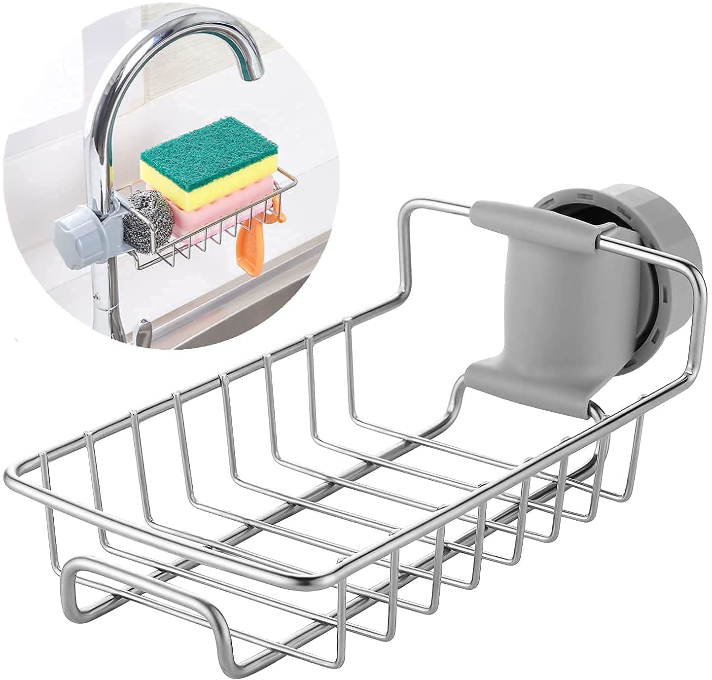 Kitchen Steel Sink Organizer - Get Free 3 Non-Scratch Dish Wash Cloth (worth 199/-) ,f