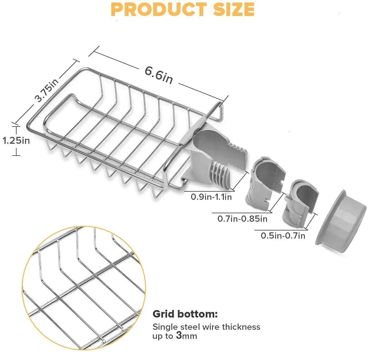 Kitchen Steel Sink Organizer - Get Free 3 Non-Scratch Dish Wash Cloth (worth 199/-) ,f