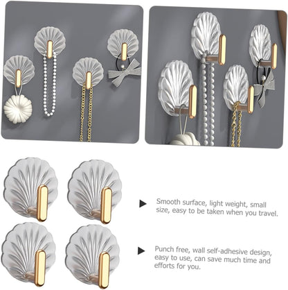 Big Decorative Adhesive Hooks–Gold & Silver Seashell Wall Hangers, No Drilling Needed; f