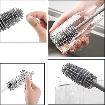 Bottle Cleaning Brush Combo- 1 long silicone brush + 1 bottle lid cleaning brush .g