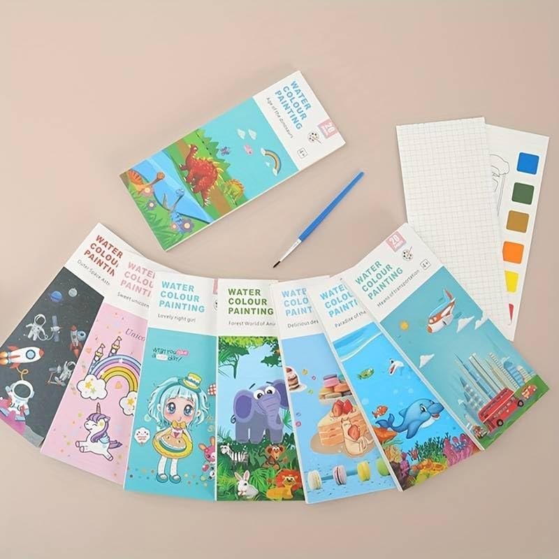 Water Color Painting Book with Brush- Endless Painting, Learning and Fun G
