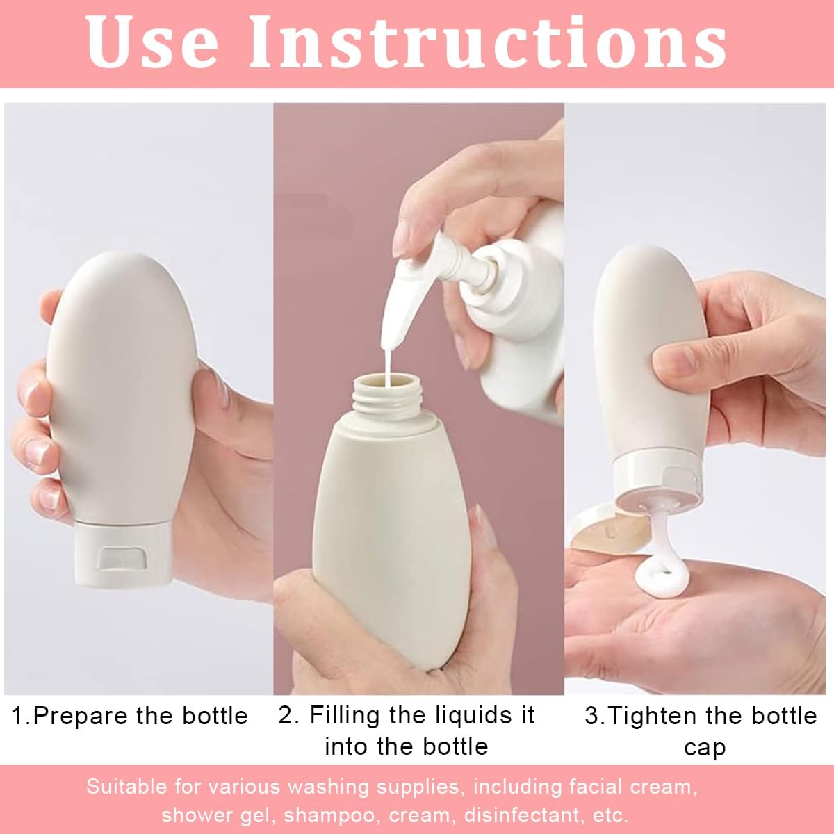 3 pieces travel Silicone Bottles Leakproof for Toiletries- 60 ml each ,g