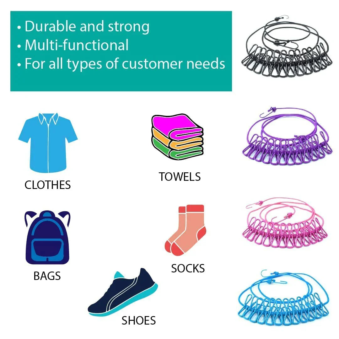 Drying Rope (Buy 1 Get Free) -with attached hooks & 12 clips