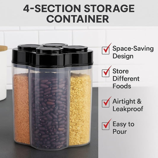 4 Section Transparent Storage Container with Lid | Multi-Purpose Organizer Box for Snacks, Dry Fruits, Spices & Kitchen Essentials: f