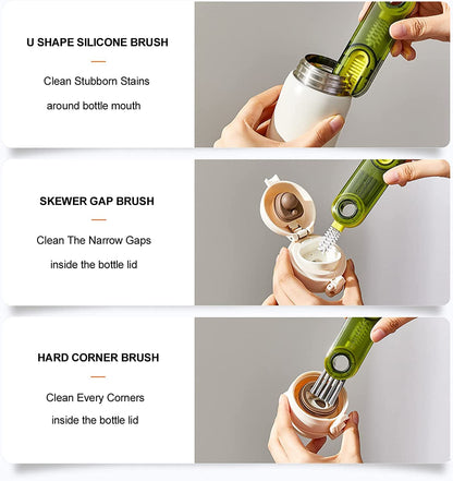 Bottle Cleaning Brush Combo- 1 long silicone brush + 1 bottle lid cleaning brush .f