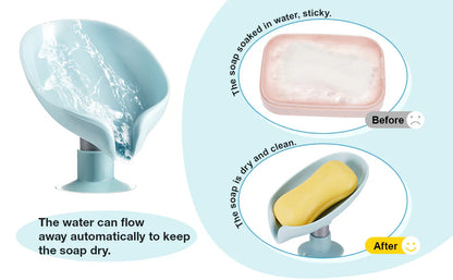 Leaf Shaped Self-Draining Soap Holder with Suction Cup-.g