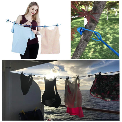 Cloth Drying Rope -with attached hooks & 12 clips