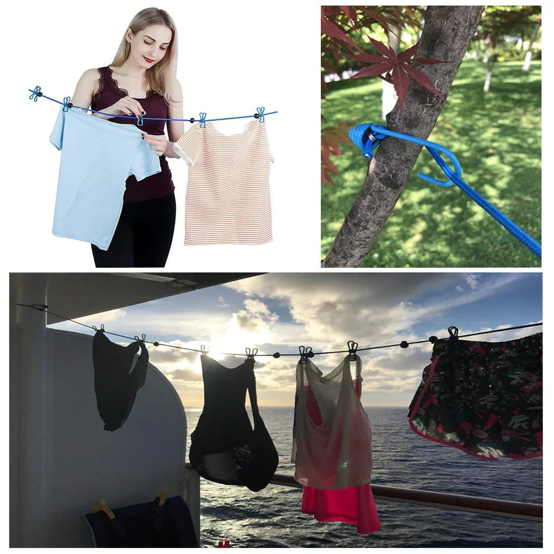 Drying Rope (Buy 1 Get Free) -with attached hooks & 12 clips