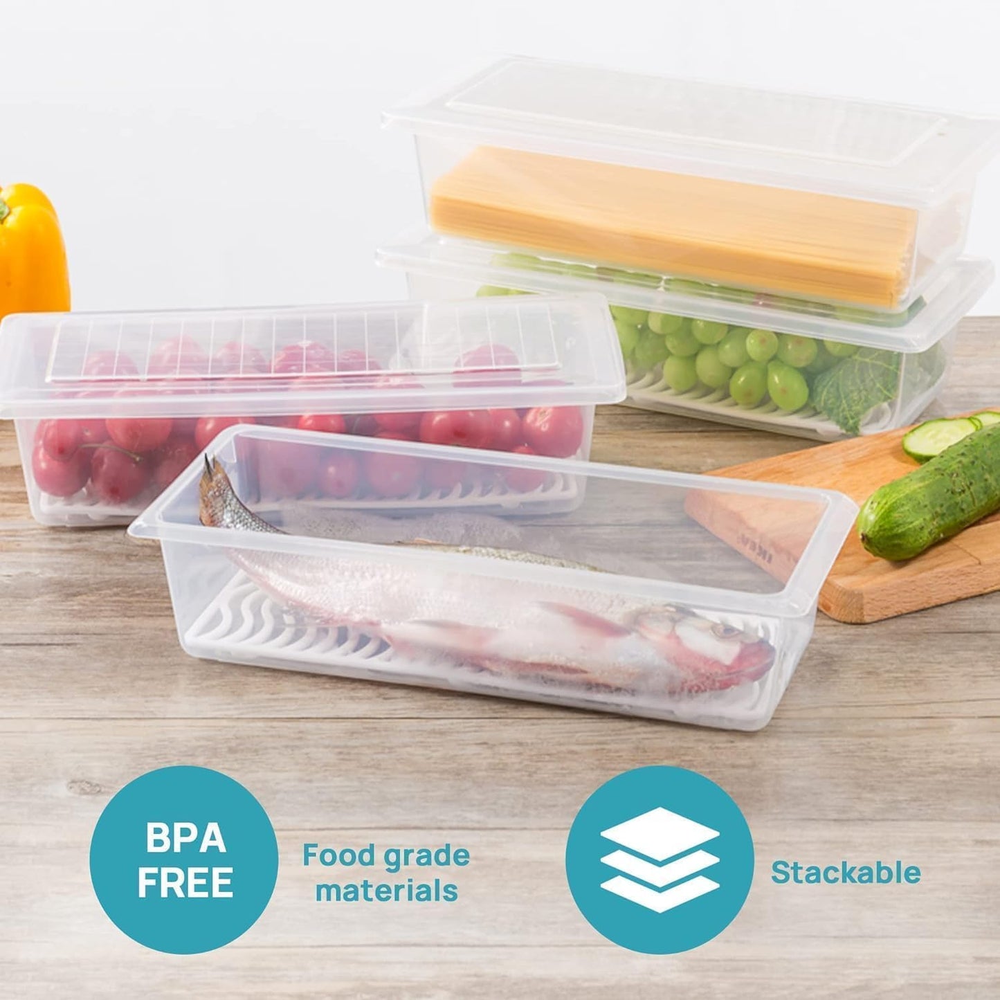 Uniqly- Fridge Storage Containers with Drain plates- Pack of 6: g
