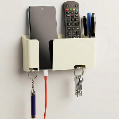 Wall Mounted Mobile Holder with Remote & Key Organizer – Self Adhesive Space Saving Storage Rack: f