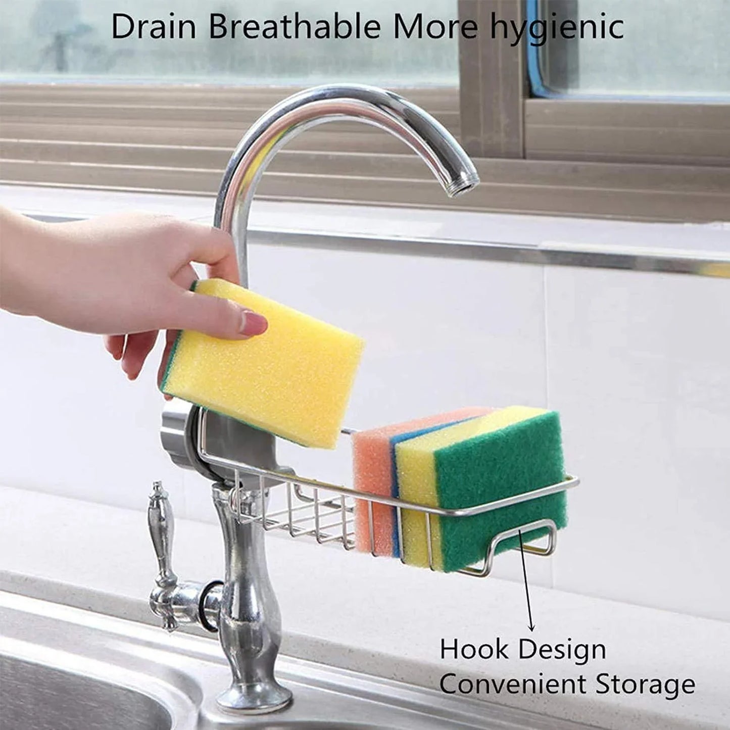 Kitchen Steel Sink Organizer - Get Free 3 Non-Scratch Dish Wash Cloth (worth 199/-) ,f