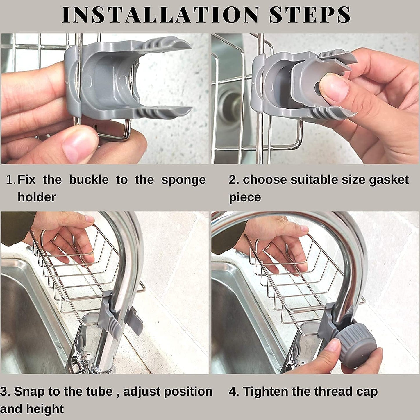 Kitchen Steel Sink Organizer - Get Free 3 Non-Scratch Dish Wash Cloth (worth 199/-) ,f