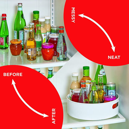 Space-Saving Rotating Organizer Tray (360°) – Easy-Access Kitchen, Pantry & Fridge Storage Solution (White): f