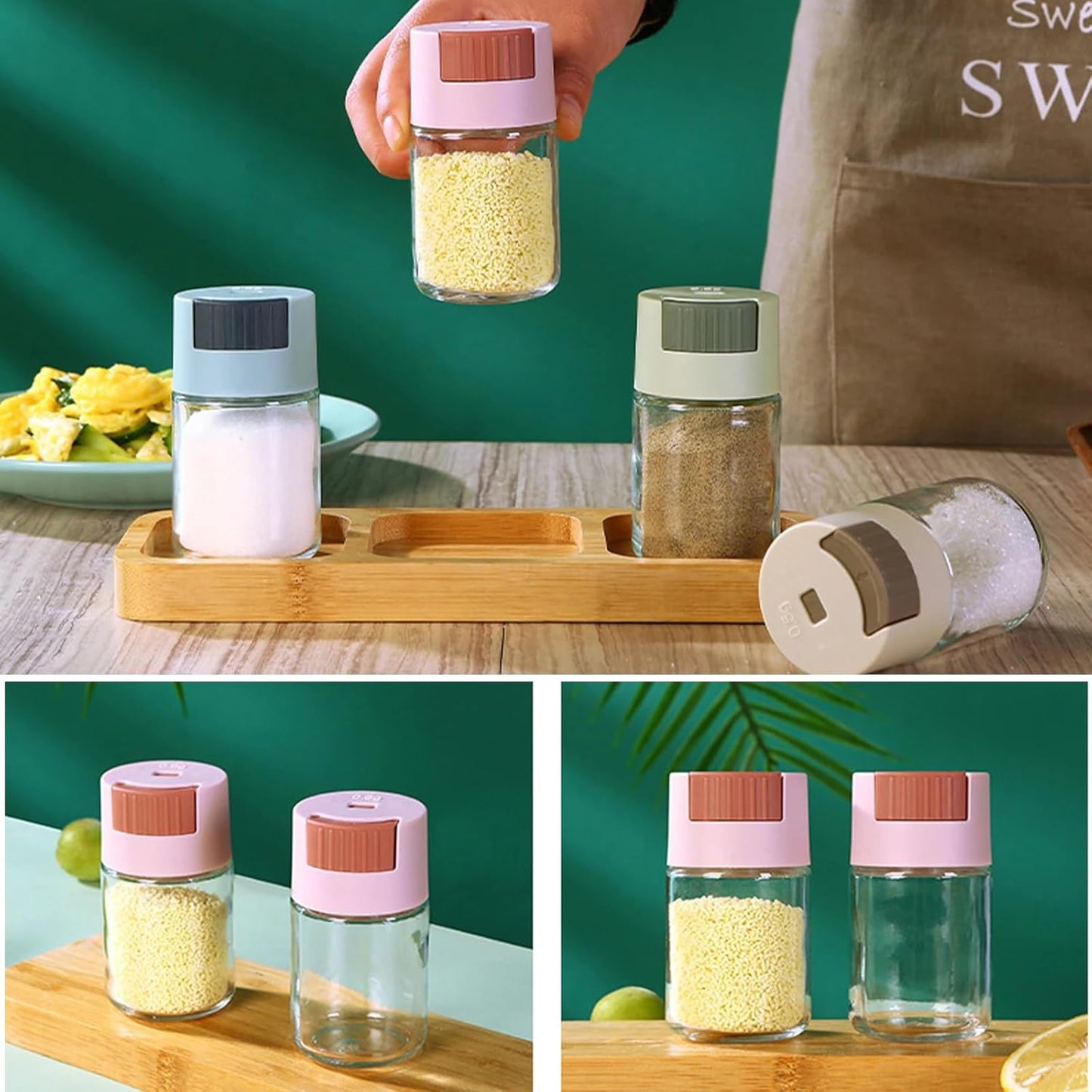 Glass Measure Spice Bottle for Kitchen - For All Spices, Seasoning Made Easy-.g