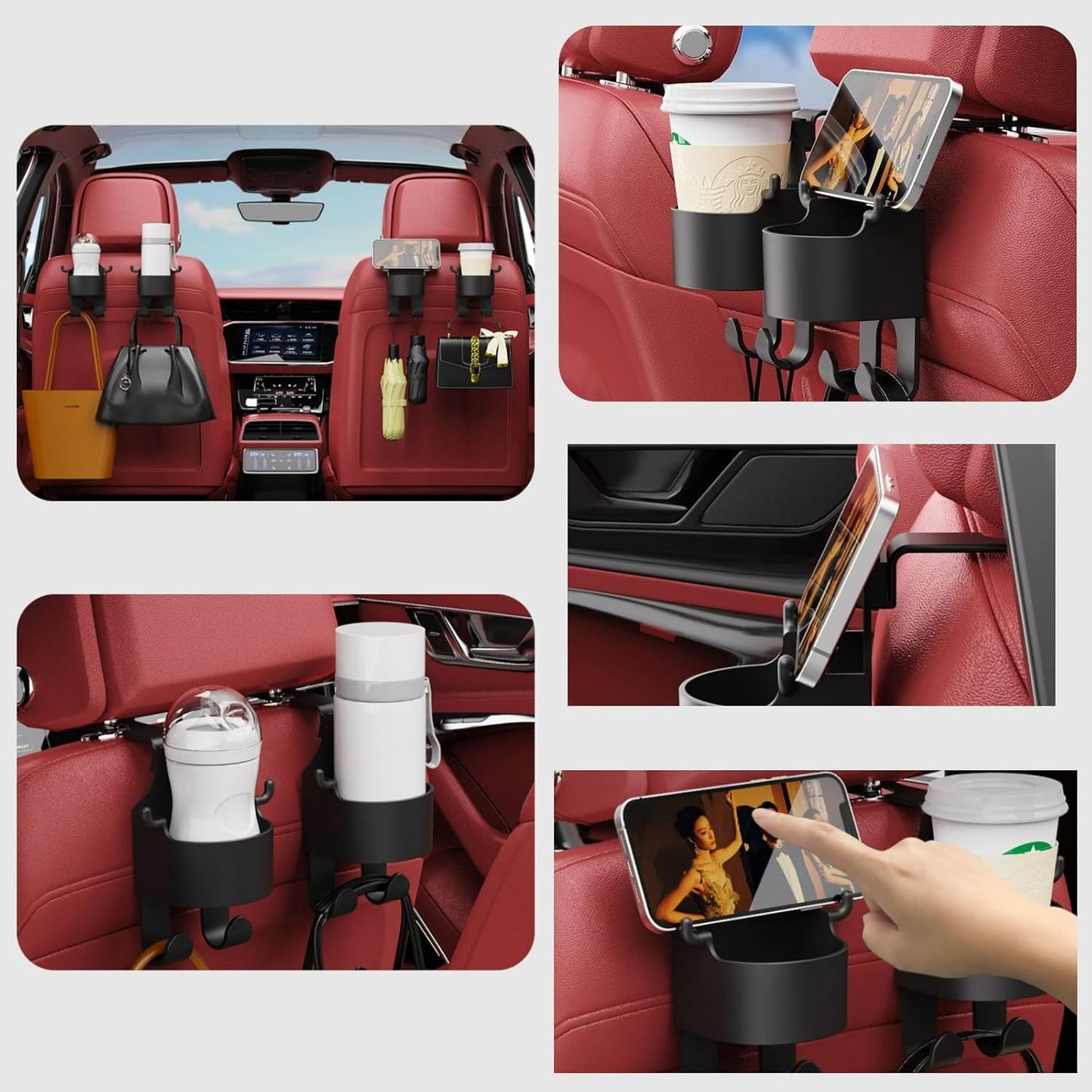 Car Seat CUP Holder & Phone Hook Organizer (Premium); f