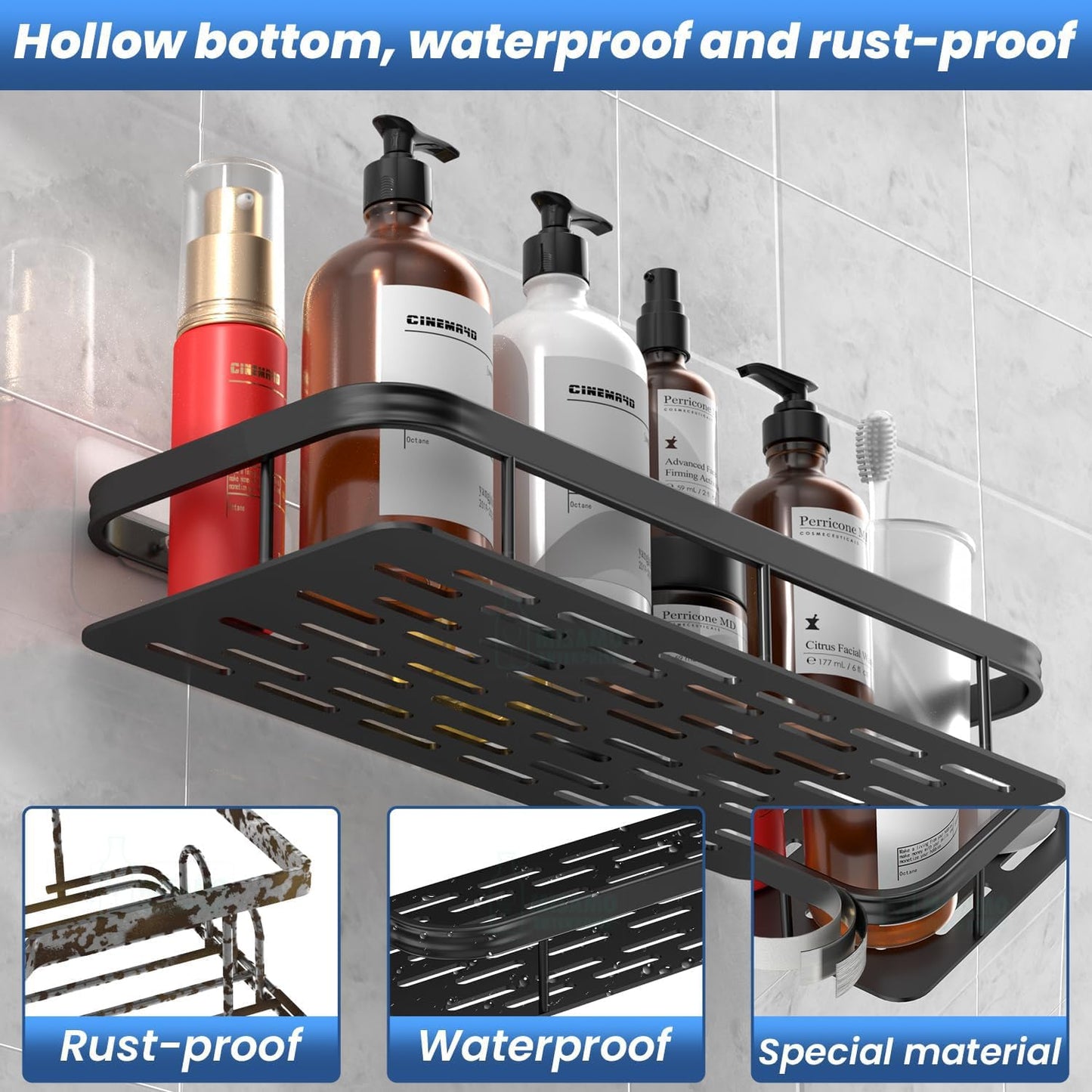 Premium Metal Home & Bathroom Wall Shelf Organiser, Black. -f