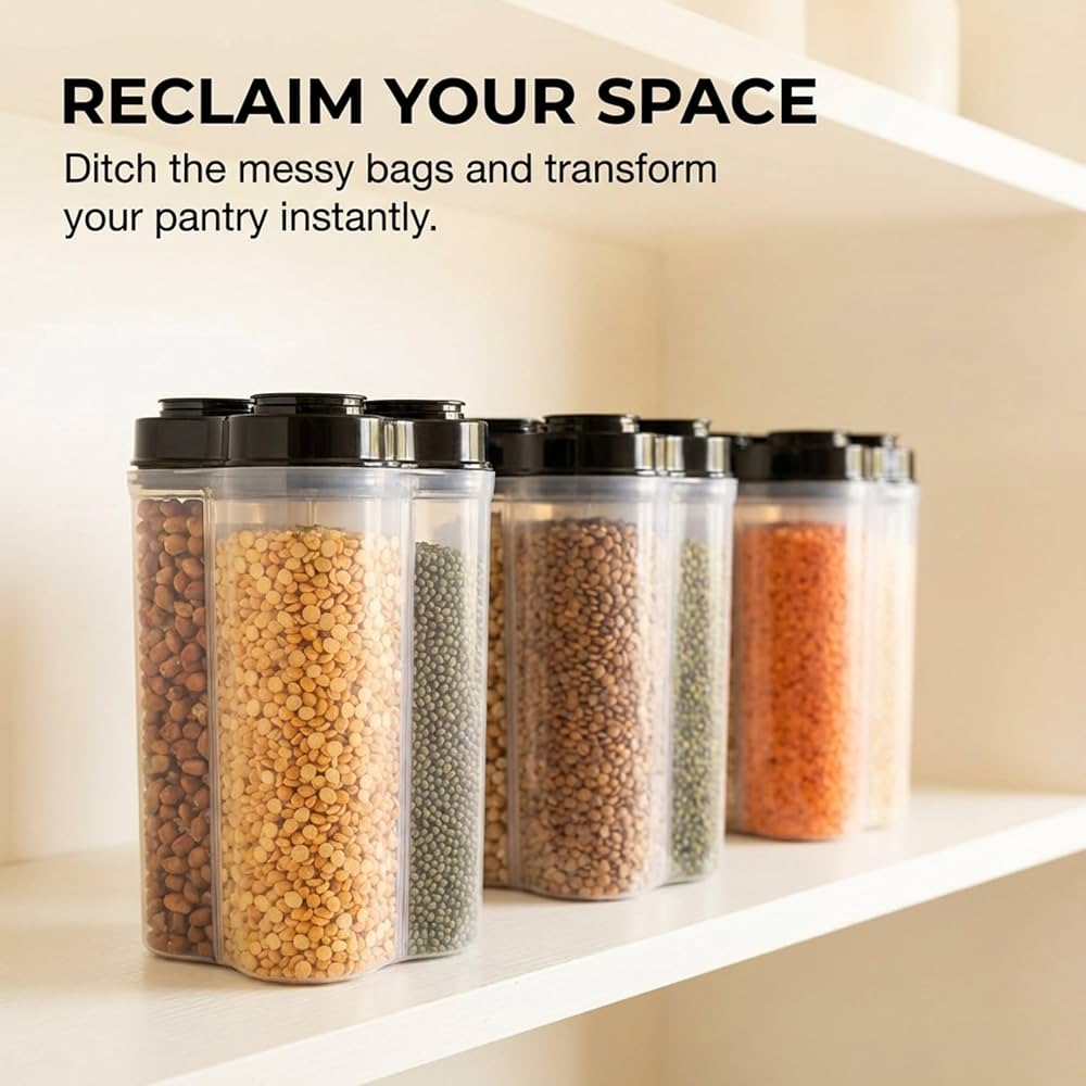 4 Section Transparent Storage Container with Lid | Multi-Purpose Organizer Box for Snacks, Dry Fruits, Spices & Kitchen Essentials: f