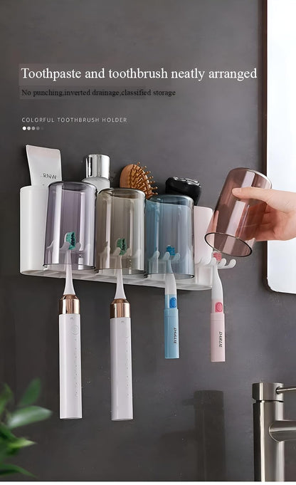 Wall Mounted Toothbrush Holder with 4 Dustproof Cups – Space-Saving Bathroom Organizer: g