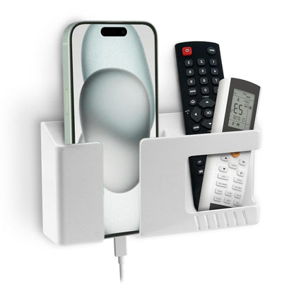 Wall Mounted Mobile Holder with Remote & Key Organizer – Self Adhesive Space Saving Storage Rack: f